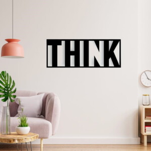 חיתוך עץ של המילה "Think", תוצאה מעודנת ומרשימה, מבטאת רעיונות בצורה אסתטית.